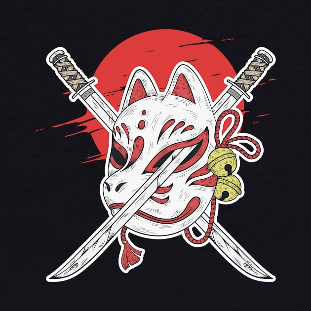 Japanese Kitsune mask and katana sword by Spes.id